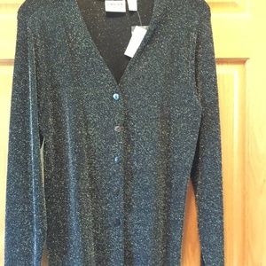 CHICO'S SLINKY LIQUID SPARKLY KNIT BUTTON FRONT JACKET-SIZE 1- NWT-RETAIL $8o